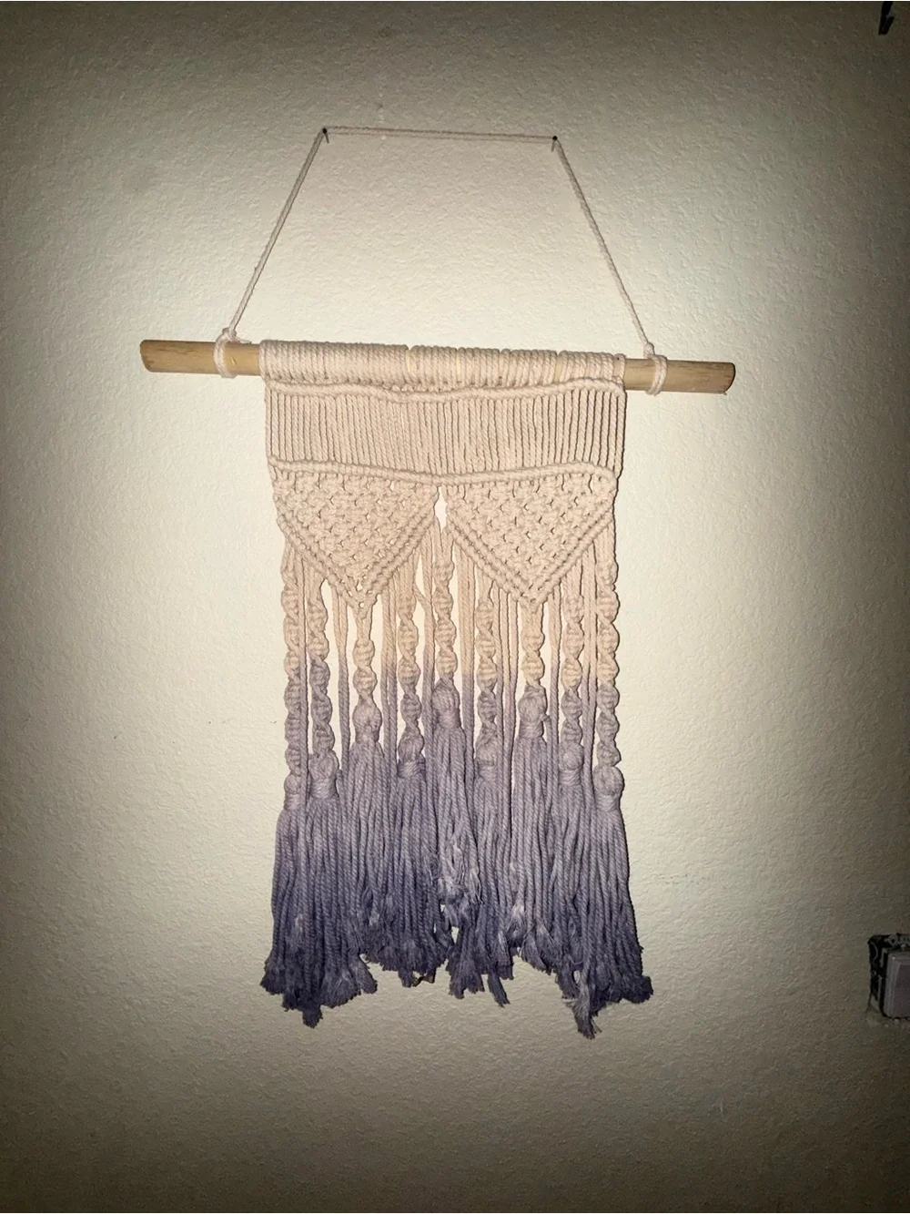 Boho Ombre Macramé Wall Hanging – Cream and Blue/Purple – 37” x 20”